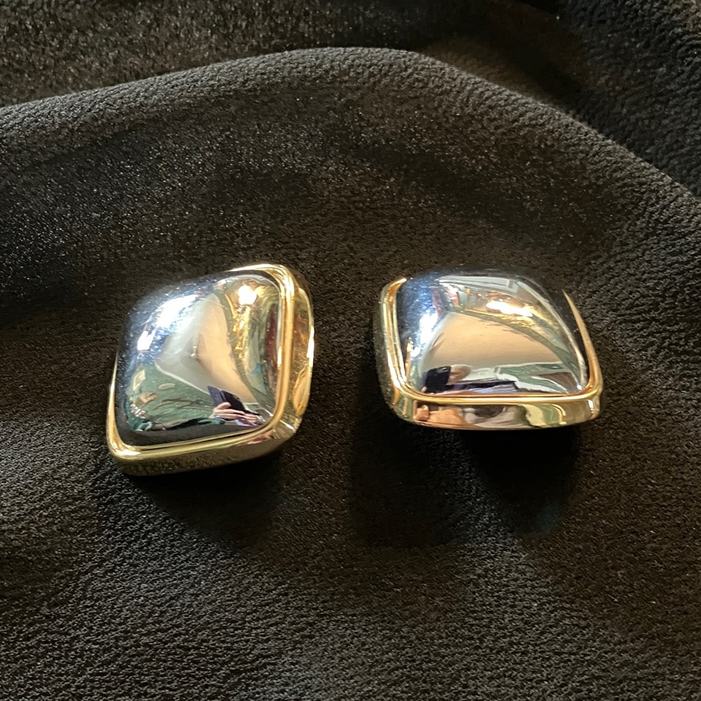 Silvertone with goldtone Square earings